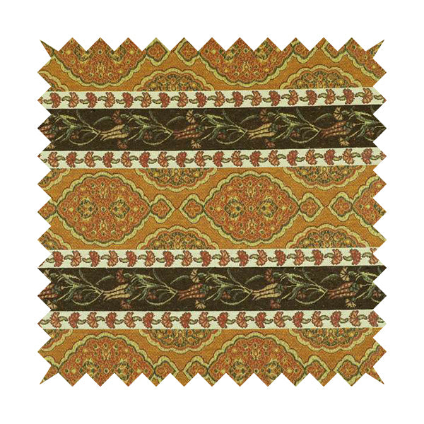 Persia Aztec Yellow Colour Chenille Upholstery Fabric Floral Stripe Pattern CTR-767 - Roman Blinds