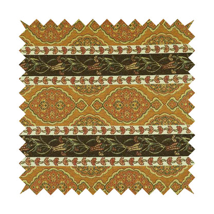 Persia Aztec Yellow Colour Chenille Upholstery Fabric Floral Stripe Pattern CTR-767 - Roman Blinds