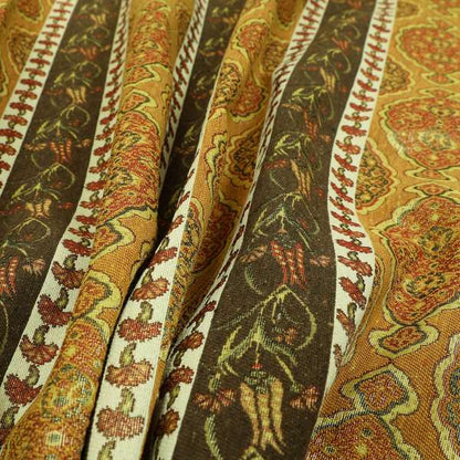 Persia Aztec Yellow Colour Chenille Upholstery Fabric Floral Stripe Pattern CTR-767 - Roman Blinds