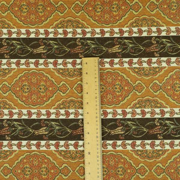 Persia Aztec Yellow Colour Chenille Upholstery Fabric Floral Stripe Pattern CTR-767 - Roman Blinds