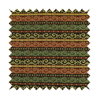 Persia Aztec Green Red Chenille Upholstery Fabric Greek Tradition Stripe Pattern CTR-769 - Made To Measure Curtains