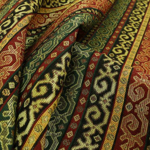 Persia Aztec Green Red Chenille Upholstery Fabric Greek Tradition Stripe Pattern CTR-769 - Made To Measure Curtains