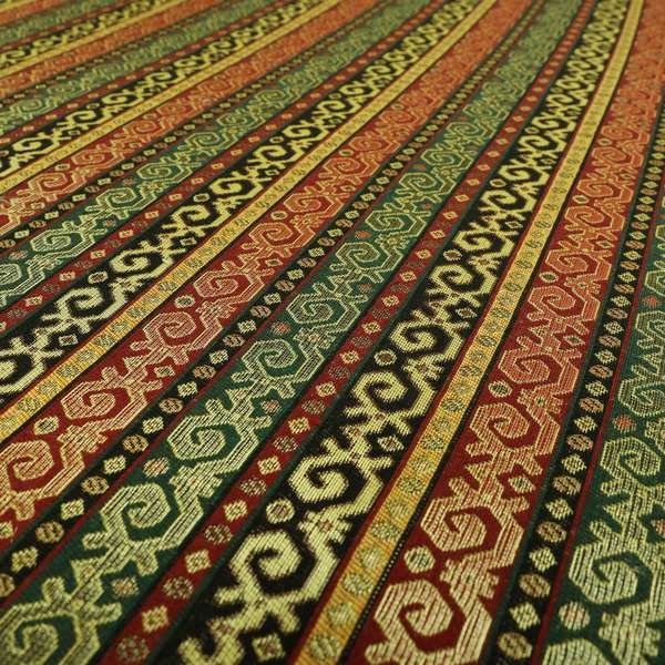 Persia Aztec Green Red Chenille Upholstery Fabric Greek Tradition Stripe Pattern CTR-769 - Made To Measure Curtains