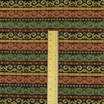 Persia Aztec Green Red Chenille Upholstery Fabric Greek Tradition Stripe Pattern CTR-769 - Roman Blinds