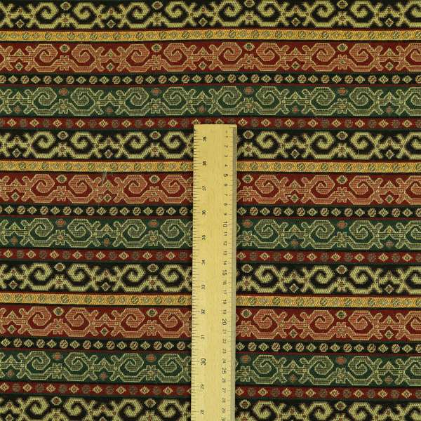 Persia Aztec Green Red Chenille Upholstery Fabric Greek Tradition Stripe Pattern CTR-769 - Made To Measure Curtains