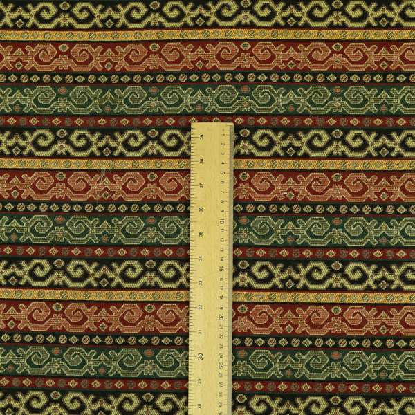 Persia Aztec Green Red Chenille Upholstery Fabric Greek Tradition Stripe Pattern CTR-769