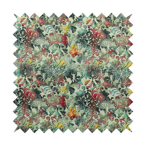 Freedom Printed Velvet Fabric Collection Floral Damask Multi Colour Upholstery Fabric CTR-77 - Made To Measure Curtains