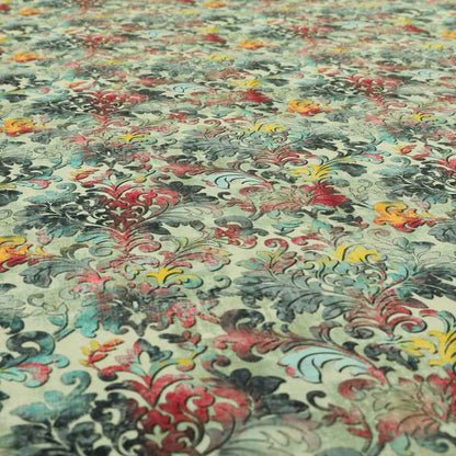 Freedom Printed Velvet Fabric Collection Floral Damask Multi Colour Upholstery Fabric CTR-77 - Made To Measure Curtains