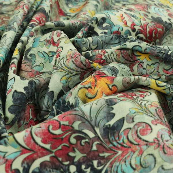 Freedom Printed Velvet Fabric Collection Floral Damask Multi Colour Upholstery Fabric CTR-77