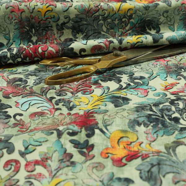 Freedom Printed Velvet Fabric Collection Floral Damask Multi Colour Upholstery Fabric CTR-77