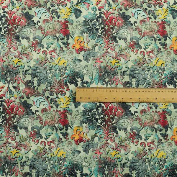 Freedom Printed Velvet Fabric Collection Floral Damask Multi Colour Upholstery Fabric CTR-77