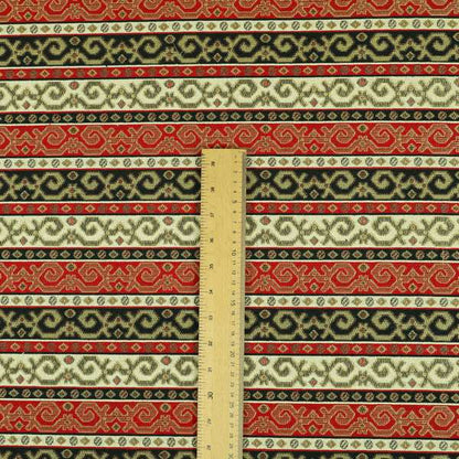 Persia Aztec Blue White Red Chenille Upholstery Fabric Greek Tradition Stripe Pattern CTR-770 - Roman Blinds