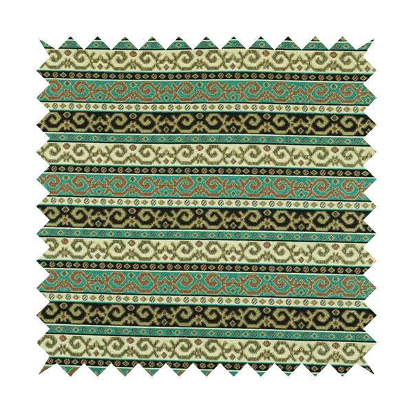 Persia Aztec Teal Blue White Chenille Upholstery Fabrics Greek Tradition Stripe CTR-771 - Roman Blinds