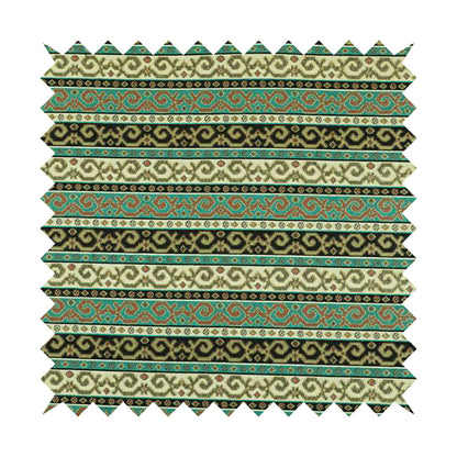 Persia Aztec Teal Blue White Chenille Upholstery Fabrics Greek Tradition Stripe CTR-771 - Roman Blinds