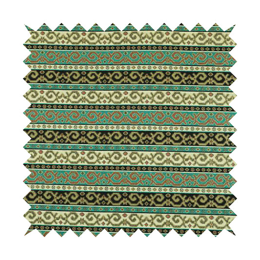 Persia Aztec Teal Blue White Chenille Upholstery Fabrics Greek Tradition Stripe CTR-771