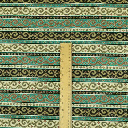 Persia Aztec Teal Blue White Chenille Upholstery Fabrics Greek Tradition Stripe CTR-771 - Roman Blinds