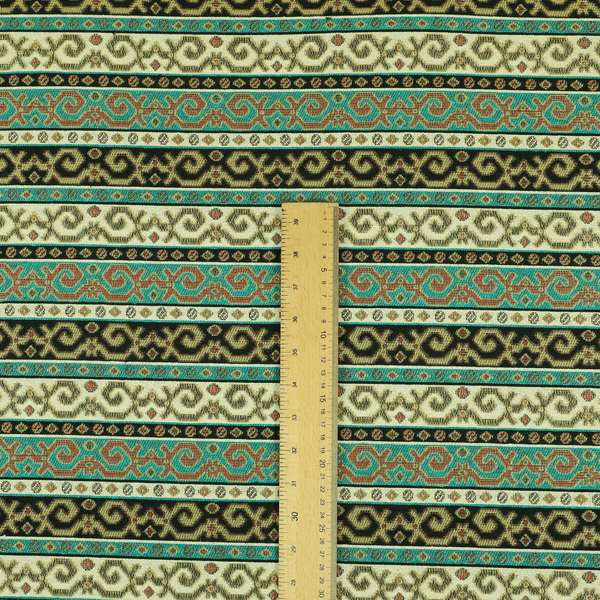 Persia Aztec Teal Blue White Chenille Upholstery Fabrics Greek Tradition Stripe CTR-771 - Made To Measure Curtains