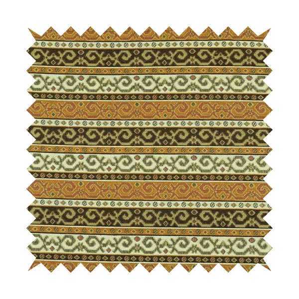 Persia Aztec Orange Brown Chenille Upholstery Fabric Greek Tradition Stripe CTR-772 - Roman Blinds