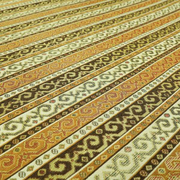 Persia Aztec Orange Brown Chenille Upholstery Fabric Greek Tradition Stripe CTR-772 - Roman Blinds