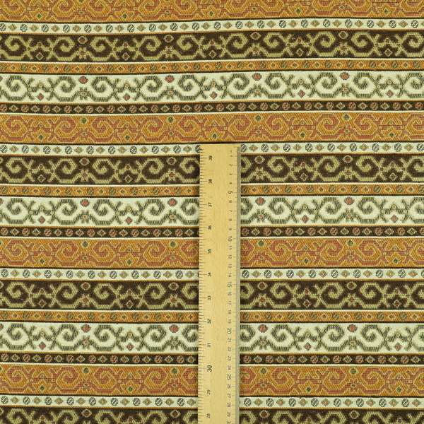 Persia Aztec Orange Brown Chenille Upholstery Fabric Greek Tradition Stripe CTR-772 - Roman Blinds