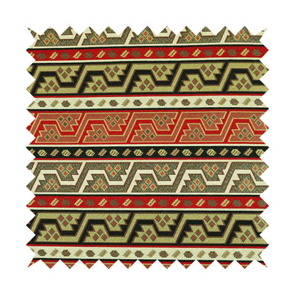 Persia Aztec Red White Texture Chenille Upholstery Fabric Geometric Kilim Stripe CTR-773 - Roman Blinds