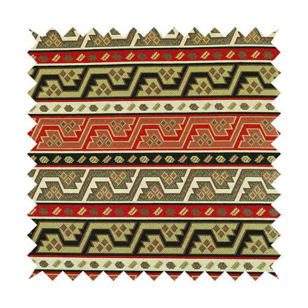 Persia Aztec Red White Texture Chenille Upholstery Fabric Geometric Kilim Stripe CTR-773 - Made To Measure Curtains