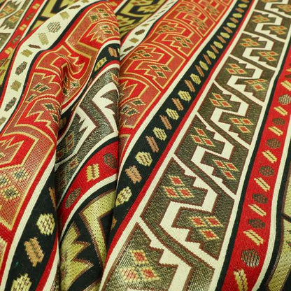 Persia Aztec Red White Texture Chenille Upholstery Fabric Geometric Kilim Stripe CTR-773