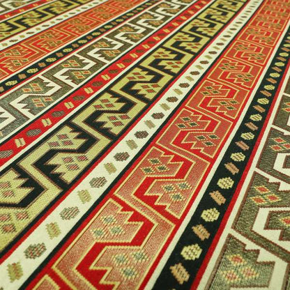 Persia Aztec Red White Texture Chenille Upholstery Fabric Geometric Kilim Stripe CTR-773