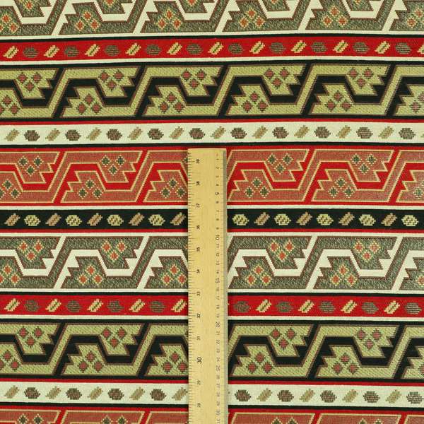 Persia Aztec Red White Texture Chenille Upholstery Fabric Geometric Kilim Stripe CTR-773 - Made To Measure Curtains