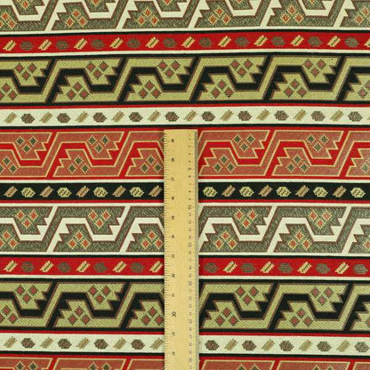 Persia Aztec Red White Texture Chenille Upholstery Fabric Geometric Kilim Stripe CTR-773 - Made To Measure Curtains