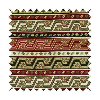 Persia Aztec Burgundy Red White Chenille Upholstery Fabric Geometric Kilim Stripe CTR-774 - Roman Blinds