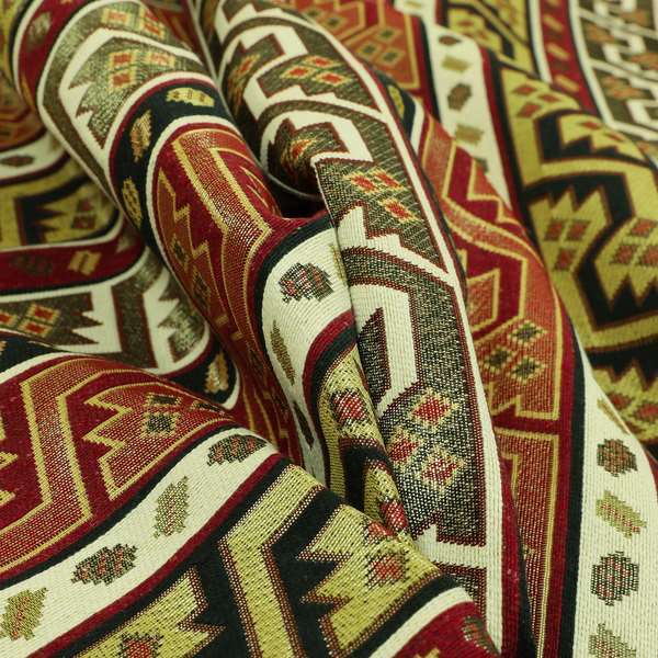 Persia Aztec Burgundy Red White Chenille Upholstery Fabric Geometric Kilim Stripe CTR-774 - Made To Measure Curtains