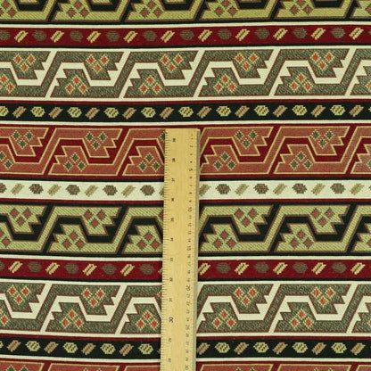 Persia Aztec Burgundy Red White Chenille Upholstery Fabric Geometric Kilim Stripe CTR-774 - Roman Blinds