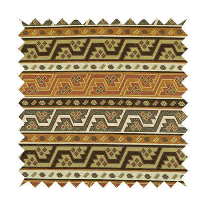 Persia Aztec Orange Brown White Chenille Upholstery Fabric Geometric Kilim Stripe CTR-775 - Handmade Cushions