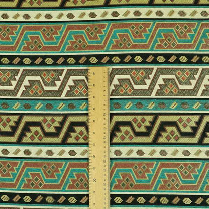 Persia Aztec Teal Blue White Chenille Upholstery Fabric Geometric Kilim Stripe CTR-776 - Handmade Cushions