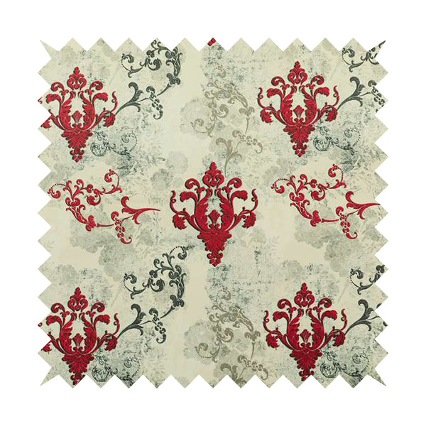 Freedom Printed Velvet Fabric Collection Damask Pattern In Red Colour Upholstery Fabric CTR-78 - Made To Measure Curtains