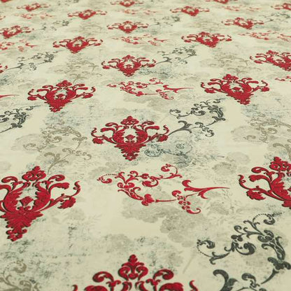 Freedom Printed Velvet Fabric Collection Damask Pattern In Red Colour Upholstery Fabric CTR-78