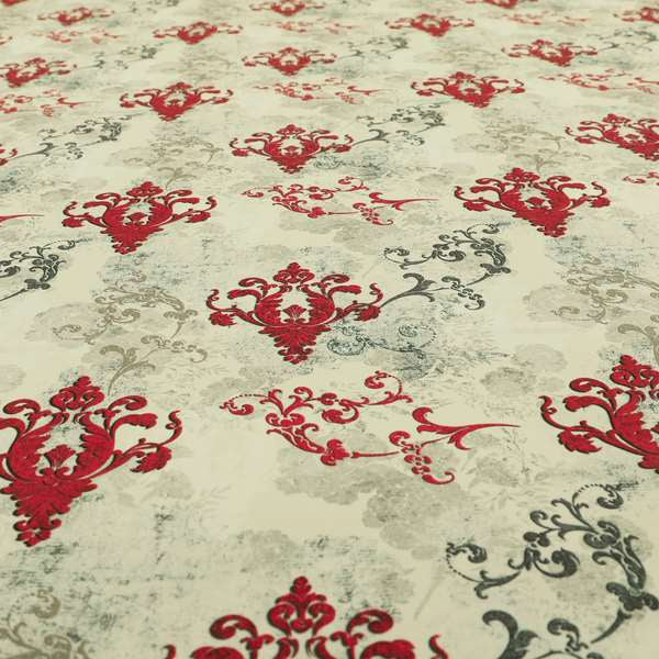 Freedom Printed Velvet Fabric Collection Damask Pattern In Red Colour Upholstery Fabric CTR-78 - Made To Measure Curtains