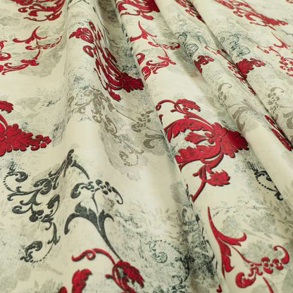 Freedom Printed Velvet Fabric Collection Damask Pattern In Red Colour Upholstery Fabric CTR-78 - Made To Measure Curtains