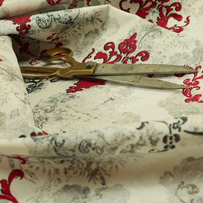 Freedom Printed Velvet Fabric Collection Damask Pattern In Red Colour Upholstery Fabric CTR-78 - Made To Measure Curtains