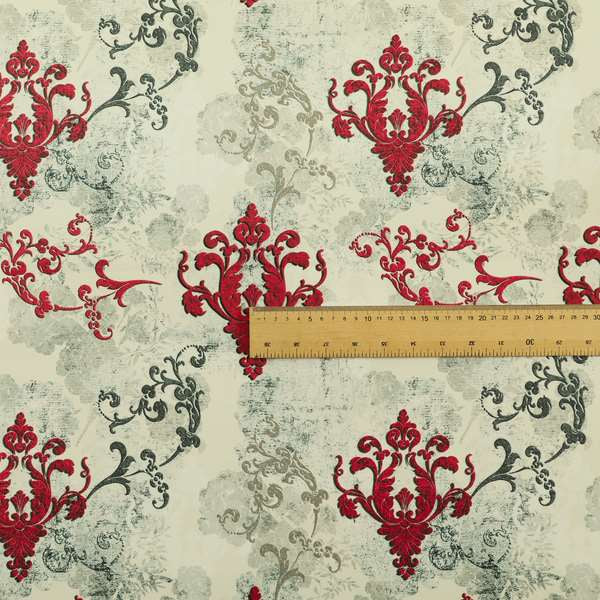 Freedom Printed Velvet Fabric Collection Damask Pattern In Red Colour Upholstery Fabric CTR-78 - Made To Measure Curtains