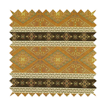 Persia Aztec Yellow Brown Furnishing Fabric Traditional Kilim Stripe Pattern CTR-780 - Made To Measure Curtains