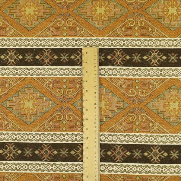 Persia Aztec Yellow Brown Furnishing Fabric Traditional Kilim Stripe Pattern CTR-780 - Roman Blinds