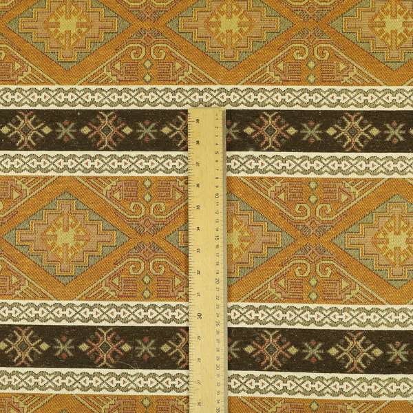 Persia Aztec Yellow Brown Furnishing Fabric Traditional Kilim Stripe Pattern CTR-780 - Made To Measure Curtains