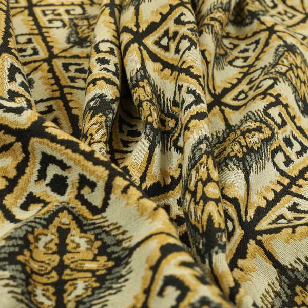 Trapeze Mexican Kilim Theme Pattern Blue Yellow Chenille Upholstery Fabrics CTR-788 - Made To Measure Curtains