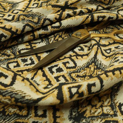 Trapeze Mexican Kilim Theme Pattern Blue Yellow Chenille Upholstery Fabrics CTR-788 - Made To Measure Curtains