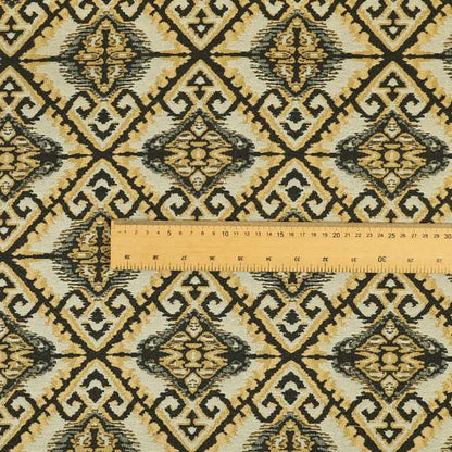 Trapeze Mexican Kilim Theme Pattern Blue Yellow Chenille Upholstery Fabrics CTR-788 - Made To Measure Curtains