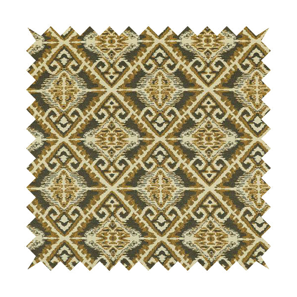 Trapeze Mexican Kilim Theme Pattern Grey Yellow Chenille Upholstery Fabrics CTR-789 - Roman Blinds