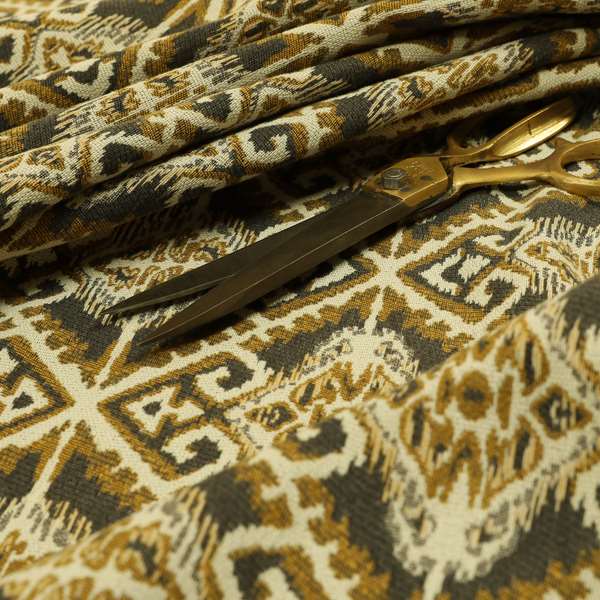 Trapeze Mexican Kilim Theme Pattern Grey Yellow Chenille Upholstery Fabrics CTR-789 - Made To Measure Curtains