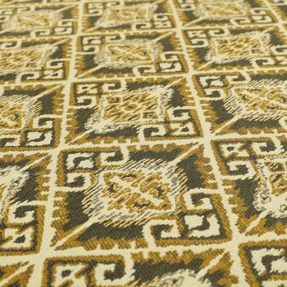 Trapeze Mexican Kilim Theme Pattern Grey Yellow Chenille Upholstery Fabrics CTR-789 - Made To Measure Curtains